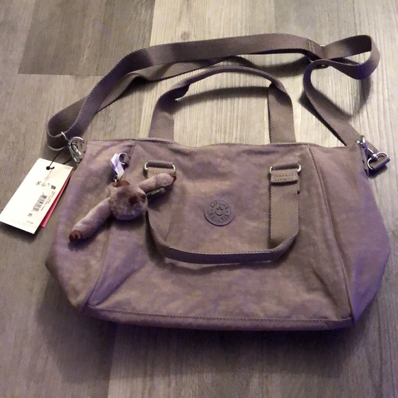 Kipling Amiel Medium Crossbody Bag Color Cool Grey Tonal + Monkey Key Chain NWT - Picture 3 of 16